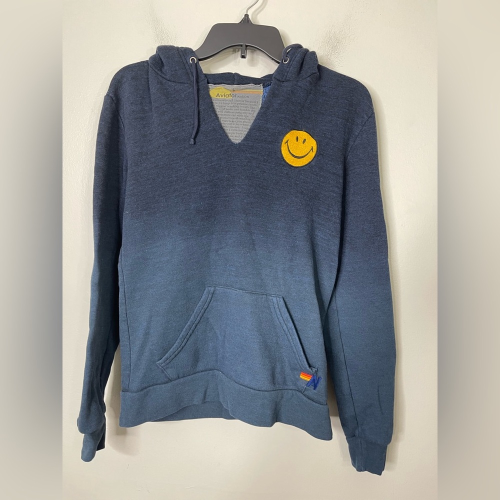 Aviator Nation Smiley Face Split Neck Hoodie Swea… - image 2
